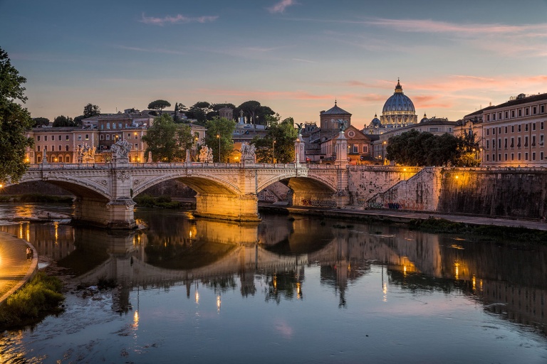 St Peter's at dusk from Pont St' Angelo - © Michael Evans Photographer 2015 